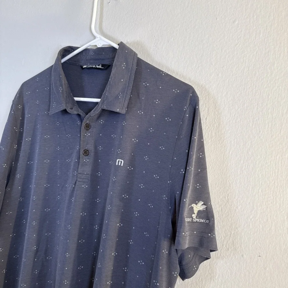 Travis Mathew Polo Shirt Mens XL Blue Pima Blend Golf Preppy Collar Armpit Stain